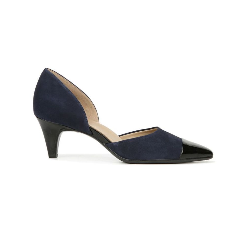 NATURALIZER Womens Inky Navy Barb Cap Toe Kitten Heel Slip On Pumps 8 M